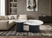 CT - A-208 | Luxury Round Coffee Table Set – Marble Top with Sculpted Base