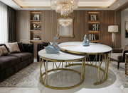 CT-226-1 | Modern Marble Nesting Coffee Table Set – Gold Frame