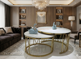 CT-226-1 | Modern Marble Nesting Coffee Table Set – Gold Frame