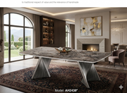 CT - AH2438 | Luxury Marble Coffee Table with Sculptural Metal Base