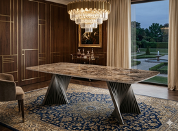 CT - AH2438 | Luxury Marble Coffee Table with Sculptural Metal Base