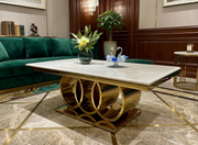 CT - B07 | Luxury Marble Coffee Table with Gold Ring Base