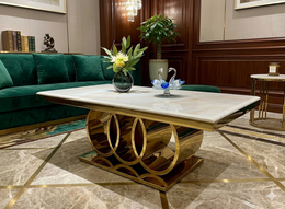 CT - B07 | Luxury Marble Coffee Table with Gold Ring Base