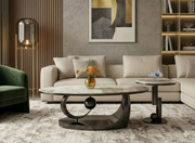 CT - H011 | Modern Marble Coffee Table Set with Sculptural Black Base