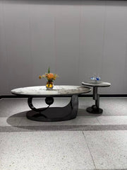 CT - H011 | Modern Marble Coffee Table Set with Sculptural Gold Base