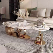 CT - H011 | Modern Marble Coffee Table Set with Sculptural Gold Base