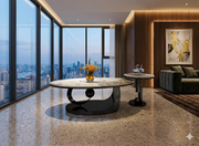 CT - H011 | Modern Marble Coffee Table Set with Sculptural Black Base