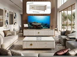Modern White Marble Coffee Table Luxury Fluted Center Table Gold Frame Storage