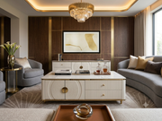 Modern White Marble Coffee Table Luxury Fluted Center Table Gold Frame Storage