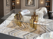 CT- AC1886 | Luxury Glass Coffee Table with Gold Cylinder Base