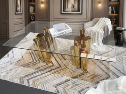 CT- AC1886 | Luxury Glass Coffee Table with Gold Cylinder Base