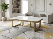 CT-8130 | Elegant White Marble Center Table with Sculptural Gold Legs