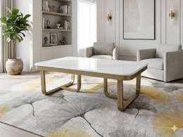 CT-8130 | Elegant White Marble Center Table with Sculptural Gold Legs