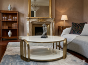 CT - KH8123 | Luxury Round 2-Tier Glass Coffee Table – Contemporary Metal Design