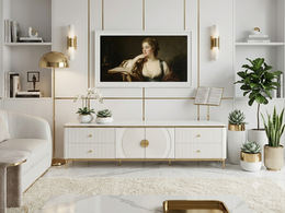 Modern White Marble TV Unit Fluted Entertainment Console Gold Base