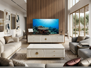 Modern White Marble Coffee Table Luxury Fluted Center Table Gold Frame Storage
