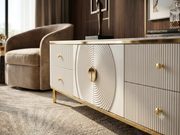Modern White Marble TV Unit Fluted Entertainment Console Gold Base