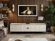 Modern White Marble TV Unit Fluted Entertainment Console Gold Base